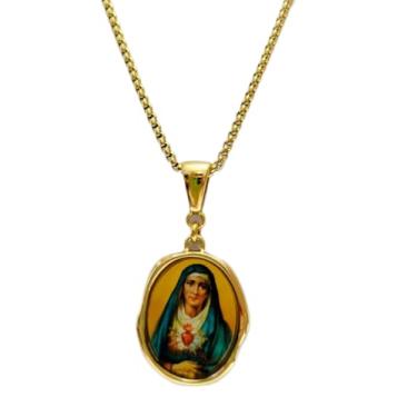 Imagem de Corrente com Medalha Religiosa Nossa Senhora das Dores com Pingente Oval