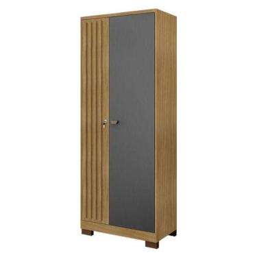 Imagem de Armário Multiuso Versátil 2 Portas Com Chave Carvalho Americano Grafit