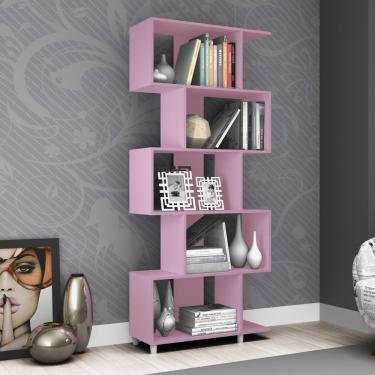 Imagem de Estante Para Livros Com Nichos Esm209 Retrô Movelbento Rosa
