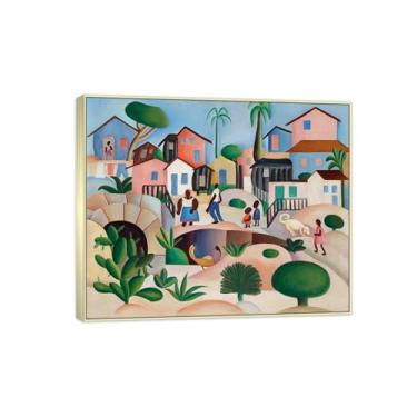 Imagem de Tarsila do Amaral Famosas Impressões em Tela-Imagem arte parede lona-Moldura Prata Pintura decoração quarto Sala de estar(Favela Hill) 20x25cm