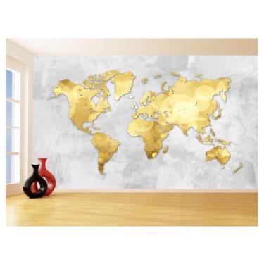 Imagem de Papel De Parede 3D Mapa Mundi Concreto Dourado 3,5M Nmu39 - Você Decor