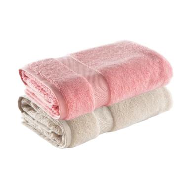 Imagem de Jogo de Toalha de Banho Super Soft Zero Twist, 2 peças, 70x140cm, Algodão, Toque Macio, 500g/m², Altihaus, Alta Absorção, Durabilidade (Bege/Rosa)