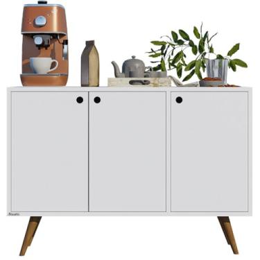 Imagem de Aparador Buffet 3 Portas com Pés em Madeira Cantinho Do Café(Branco)