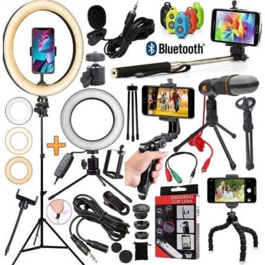 Imagem de Kit Blogueiro Tripé Profissional Luz de Led Iluminador Hing Light Celu