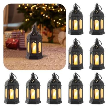 Imagem de Staymoment Mini Lanternas Decorativas Para Interiores: 10 Peças De Led Pretas Pequenas Penduradas Centro Mesa, Decoração Mesa Casamento, Decorações Floresta Encantada Do Ramadã