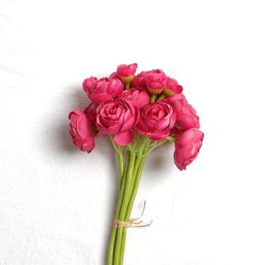 Imagem de Meldel 32 peças de flores artificiais de ranúnculo, flores artificiais de ranúnculo rosa vermelha para buquê faça você mesmo, flores falsas de peônia para casamento, arranjos de centros de mesa