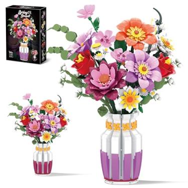Imagem de ZONECYTD Flowers Bouquet Building Set Wildflower with Vase Compatible with Lego Botanical Collection for Adults Women Girls 14+ Home Office Decor