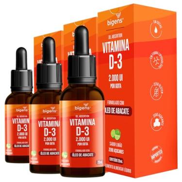 Imagem de Vitamina D3 Liquida, 2000UI por gota, formlado com óleo de abacate, Sabor Limão, Unidade 20mL, Bigens (Kit 3)