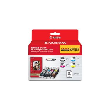 Imagem de Canon PG-220/CL-221 com papel fotográfico 50 folhas compatíveis com MP980, MP560, MP620, MP640, MP990, MX860, MX870, iP4600, iP3600, iP4700