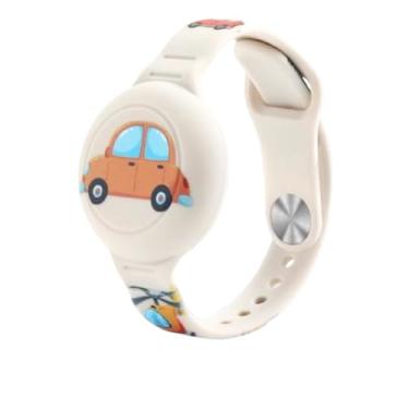 Imagem de Pulseira Para Airtag Infantil À Prova Dágua Impermeável e Divertida (Bege/Carros)