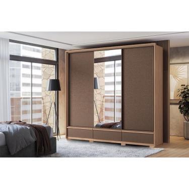 Imagem de Guarda Roupa Casal 3 Portas de Correr (1 c/ Espelho) e 5 Gavetas c/ Pés Milan Wood/Terracota - Santos Andirá