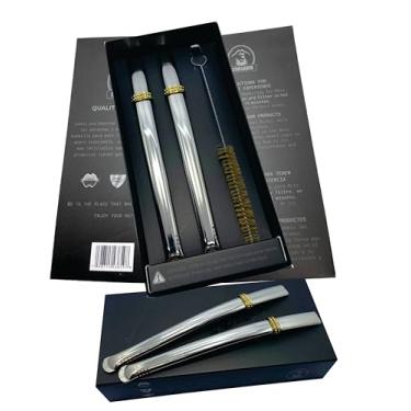 Imagem de CORSARIO [NOVO] Bombilla Mate - Palha de Erva Mate Canudo de Aço Inoxidável - Conjunto de Bombillas para Beber Cabaça Mate - 16 cm de comprimento (16 cm) Mate Bombilla - (conjunto de 2 bombas planas