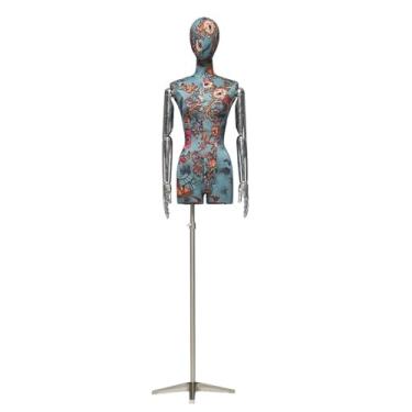 Imagem de Mannequin Manequim feminino destacável estilo chinês, torso ajustável em fibra de vidro e braços galvanizados, expositor de roupas para loja(Blue)