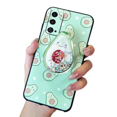 Imagem de Capa fofa de desenho animado compatível com Samsung Galaxy S24 Plus, capa protetora fina de silicone com glitter líquido 3D, suporte transparente, à prova de choque, capa amortecedora (abacate)