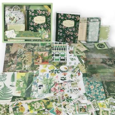 Imagem de Koqye Kit de suprimentos para scrapbooking, 180 peças, jardim botânico, kit de diário de lixo com grade A6, caderno de recortes, papel artesanal, presente para adultos, adolescentes, meninas e