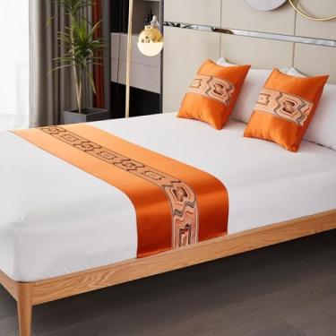Imagem de HSTANGKY Hotel corredor de cama caminho de cama colcha de qualidade moderna decoração roupa de cama de luxo cachecol de proteção toalhas de cama roupa de cama suave - laranja, 45 x 210 cm for 1,5 m