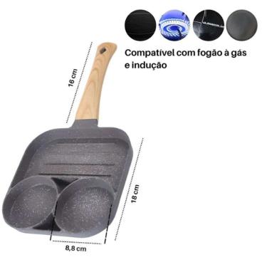Imagem de Frigideira 3 Divisórias Antiaderente Elétrico Gás Sem óleo