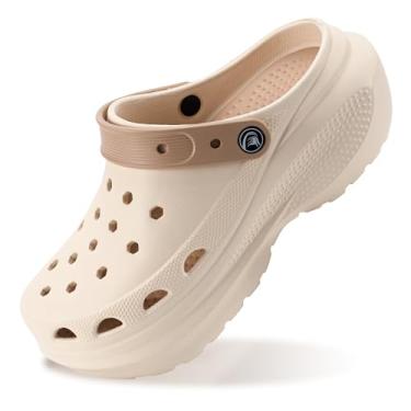 Imagem de PIMIO Tamanco feminino com plataforma, antiderrapante, para jardim, com suporte de arco, palmilha acolchoada removível, sandália confortável para praia, uso ao ar livre, chinelos femininos