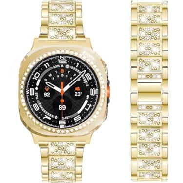 Imagem de DEALELE Pulseiras e capa compatíveis com Samsung Galaxy Watch 8 de 44 mm, pulseira fina de metal com strass e diamante, capa protetora de substituição para mulheres e homens (44 mm, dourada)