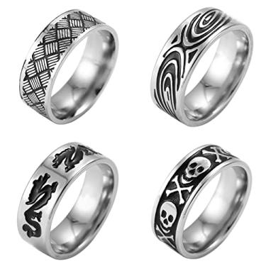 Imagem de Supra Diamanto 4 peças de anéis de aço inoxidável simples para homens, anéis de casamento para homens, totem de casamento, prata, vintage, conjunto de anéis de ansiedade, tamanho 7-12, Metal, Sem