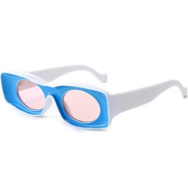 Imagem de Óculos de sol quadrados grandes e grossos e grossos, retrô, armação branca, óculos modernos de proteção UV, Azul, rosa, X-Large