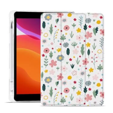 Imagem de MAYCARI Linda capa de ramo de flores para iPad de 10,2 polegadas 2021/2020/2019 com suporte para lápis, padrão original para iPad 9ª/8ª/7ª geração, capa protetora traseira de TPU macio, capa fina