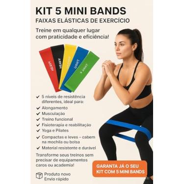 Imagem de Kit 5 Mini Bands de Exercício, Faixas Elásticas com 5 Níveis de Resistência, para Musculação, Yoga e Pilates