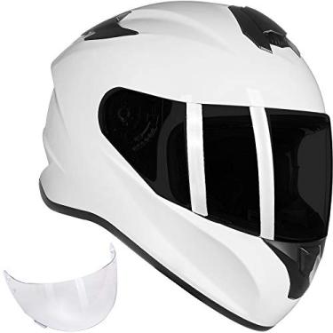 Imagem de Capacete de motocicleta ILM com saída de ar ampliada, viseira de substituição gratuita para homens e mulheres aprovada pelo DOT (branco, GG)