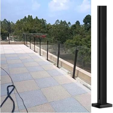 Imagem de Poste De Balaustrada De Vidro Moderno Preto Para 3/8" - 1/2" Vidro, Poste De Painéis De Vidro De Aço Inoxidável Com Kit Completo, Sistema De Corrimão De Vidro Para Vi, Color Gray, 105cm/41.5in
