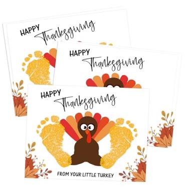 Imagem de Woukaup 10 Pack First Thanksgiving Footprint Art Craft DIY Kit, Happy Thanksgiving Little Turkey Handprint Keepsake Cards, Fall Crafts for Newborn Daycare Family Baby Shower Activities Nursery Decor