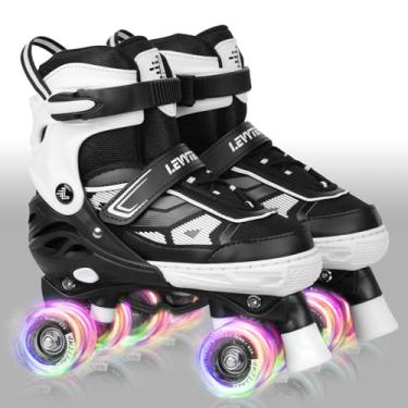 Imagem de LEVYTEMP Patins para meninos e meninas, crianças, patins quadriciclos ajustáveis de 4 tamanhos com todas as rodas iluminadas para iniciantes, esportes internos e externos
