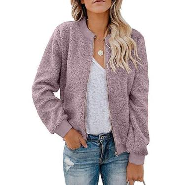 Imagem de Jaqueta feminina MIROL Sherpa Fleece Faux Fuzzy Zip Up Bomber