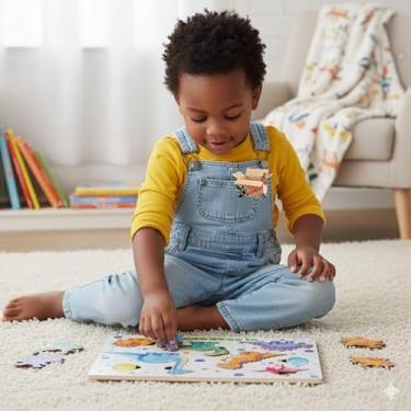 Imagem de Brinquedo Educativo Pedagógico Em Madeira Jogo De Encaixe Infantil (Dinossauros)