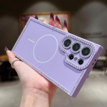 Imagem de Capa de luxo para S25ultra com moldura magnética e glitter em diamante para Samsung Galaxy S25, S24 Fe Plus e S23 Ultra (para Galaxy S24+/ROXA)
