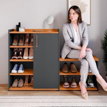 Imagem de Sapateira Banquinho 21 Pares Sapato Organizadora Prateleira Gaveta Basculante Hall De Entrada(SLIM CINZA CINAMOMO)