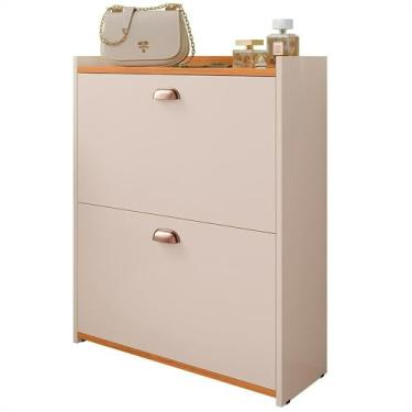 Imagem de Sapateira Vertical Retrô Closet 2 Nichos Puxador Concha Comporta Até 12 Pares De Calçados(Off White/Cina-momo)