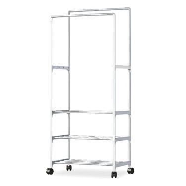 Imagem de Arara de Roupas Cabideiro Duplo Multiuso com 3 Prateleiras Organizadoras de Chão