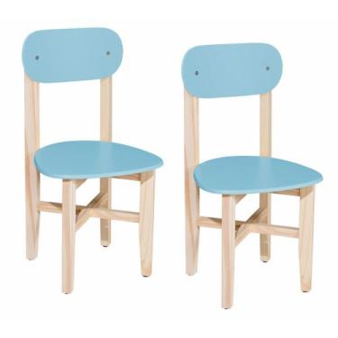 Imagem de Kit 2 Cadeiras Infantil para Refeitório Assento e Encosto Azul Base Ma