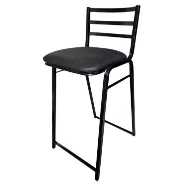Imagem de Banqueta Gourmet Alta Metal Estilo Industrial Estofada Corino Preto