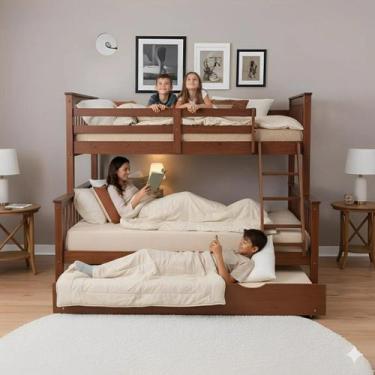 Imagem de Treliche Cama Casal Com Solteiro Cama Auxiliar Robusta - Móveis Rohde,