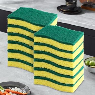 Imagem de Pacote com 12 esponjas resistentes, almofadas de limpeza de dupla face para pratos, panelas antiaderentes, cozinha e banheiro - pode ser lavada na lava-louças