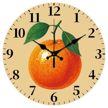 Imagem de CHGCRAFT Relógio de parede laranjas, relógio de folhas verdes, 30,5 cm, relógios decorativos redondos para quarto, sala de estar, cozinha, escritório