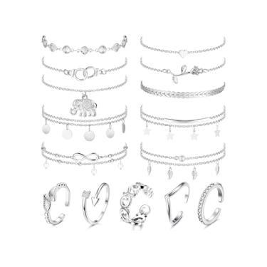 Imagem de Tornozeleiras prateadas brilhantes com strass à prova d'água para mulheres, conjunto de joias ajustáveis para o verão