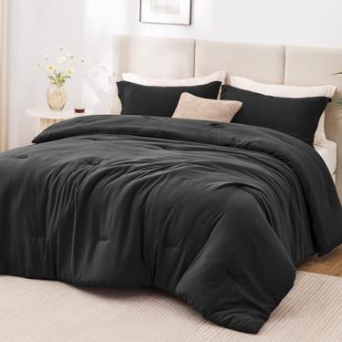 Imagem de Love's cabin Conjunto de edredom preto solteiro/solteiro GG, 2 peças pré-lavadas com 1 edredom (166 cm × 90") e 1 fronha (51 cm x 66 cm), leve e respirável para todas as estações