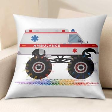 Imagem de Capas de travesseiro de caminhões, capas de travesseiro de ambulância, 45,7 x 45,7 cm, decoração de quarto de berçário para quarto de meninos - 03