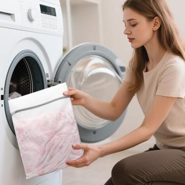 Imagem de Sacos de lavagem de malha, saco de lavagem para máquina de lavar, saco de lavagem de rede com zíper, bolsa de secadora (1 peça, 50 x 40 cm)