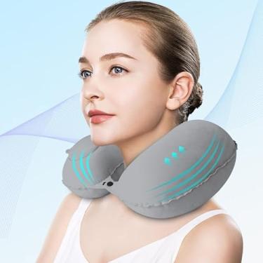 Imagem de Travesseiro inflável de viagem para pescoço para suporte de pescoço, travesseiro de viagem portátil e compressível para aviões, trem, carro, casa e escritório (cinza)