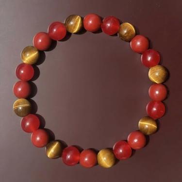 Imagem de Pulseira de pedra de olho de tigre vermelho e cristal de vidro para mulheres e homens para coragem feita à mão com contas elásticas de olho de tigre cornalina para ioga, joia de cura para presente