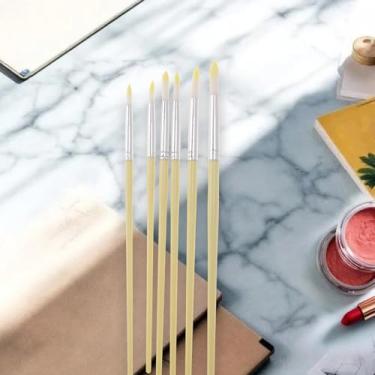 Imagem de Generic Conjunto de 6 pincéis de ponta redonda para cerdas de nylon guache com colar de alumínio e cabo de plástico amarelo