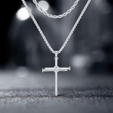 Imagem de Colar com pingente de cruz em camadas de aço inoxidável para homens e mulheres, ouro 18K, prata, preto, empilhável, caixa de cruz, amuleto religioso, batismo cristão, joias presentes para ele, pai, 40